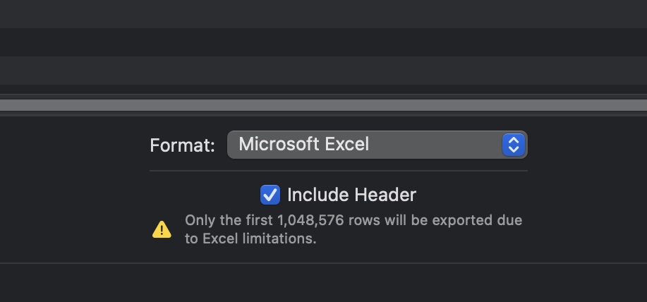 Export excel sheet showing warning that the frame will be truncated