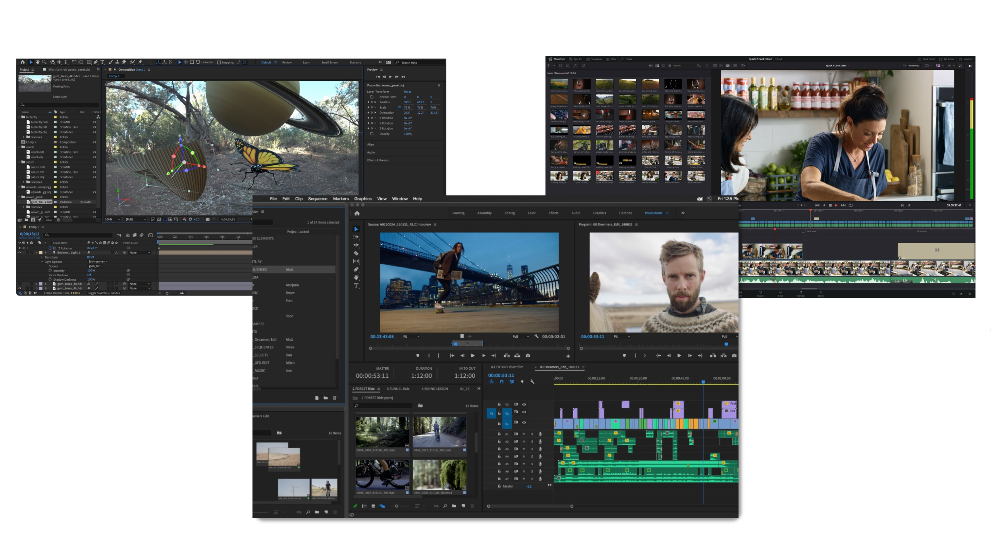 Various video editing software programs overlaid on top of each other