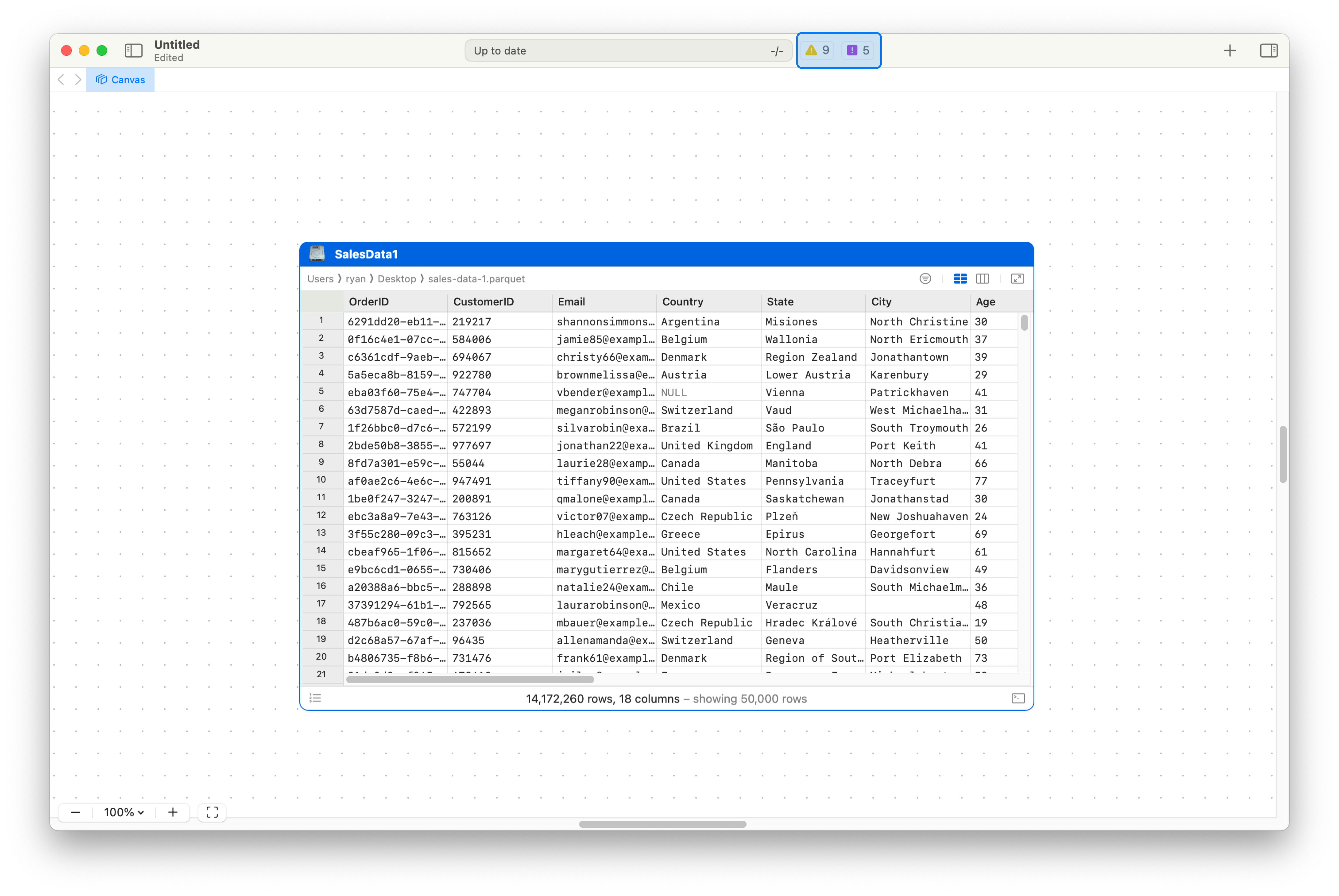 Status bar summary